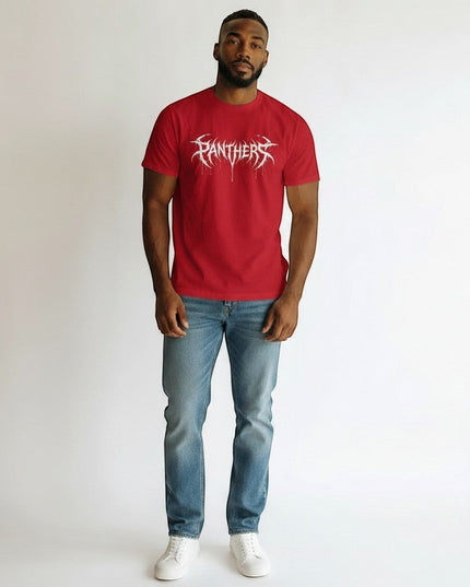 GYM PANTHERS red cotton t-shirt with white 'Panthers' graphic logo on the chest. Soft, lightweight, and flattering fit.