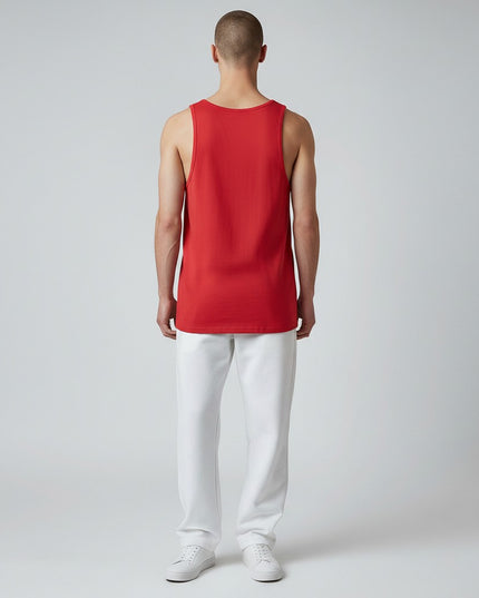 GYM PANTHERS Beast Elite Tank in red, made from soft combed and ring-spun cotton for breathable comfort and freedom of movement.