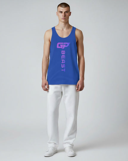 GYM PANTHERS royal blue 100% combed ring-spun cotton Beast Elite Tank top with gradient logo on chest.