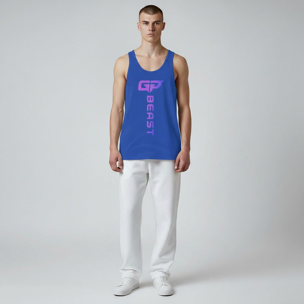 GYM PANTHERS royal blue 100% combed ring-spun cotton Beast Elite Tank top with gradient logo on chest.