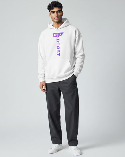 GYM PANTHERS white unisex hoodie with vertical gradient logo and text 'BEAST' on the front.